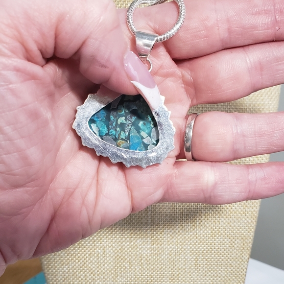 Chrysocolla necklace, 925 silver copper chrysocolla gemstone pendant necklace - Picture 9 of 11